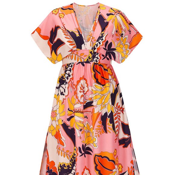 Printed Dolman Sleeve Side Slit Maxi Dress - Picture 1 of 3